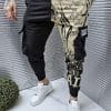 Pantalon in doua culori cu inscriptii si buzunare cargo-negru/bej cod 9978-2