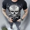 Tricou barbati cu print modern si aplicatie din pietricele cod 9555