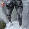 Blugi pentru barbati cu patch-uri si efect rupt-negru cod 8079