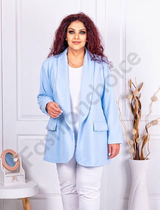 Blazer maxi sport-elegant fara inchidere-albastru deschis cod 2607-3