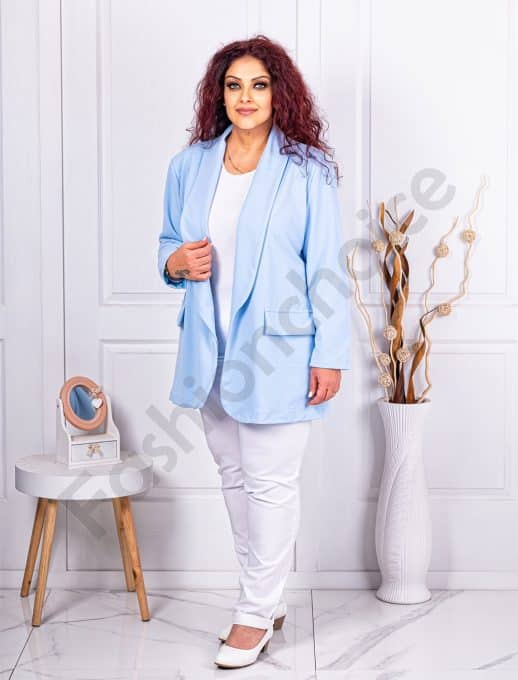 Blazer maxi sport-elegant fara inchidere-albastru deschis cod 2607-3
