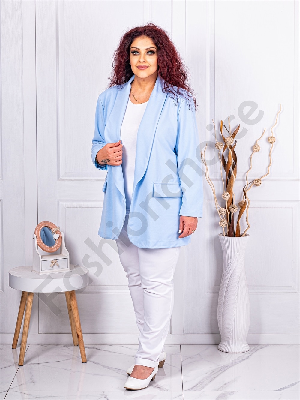 Blazer maxi sport-elegant fara inchidere-albastru deschis cod 2607-3