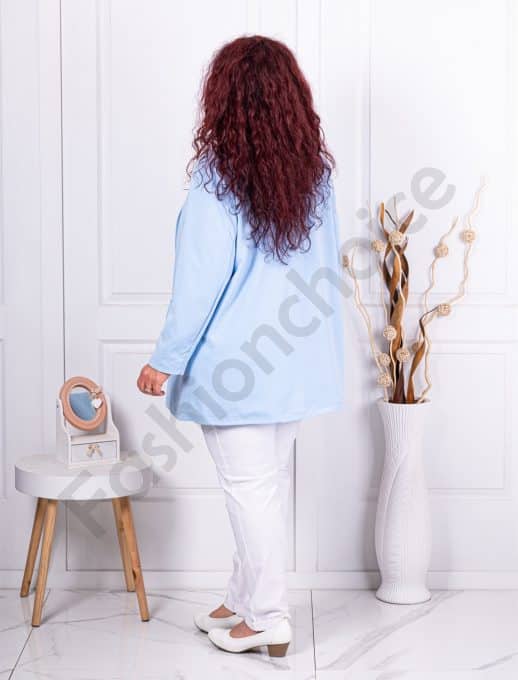 Blazer maxi sport-elegant fara inchidere-albastru deschis cod 2607-3