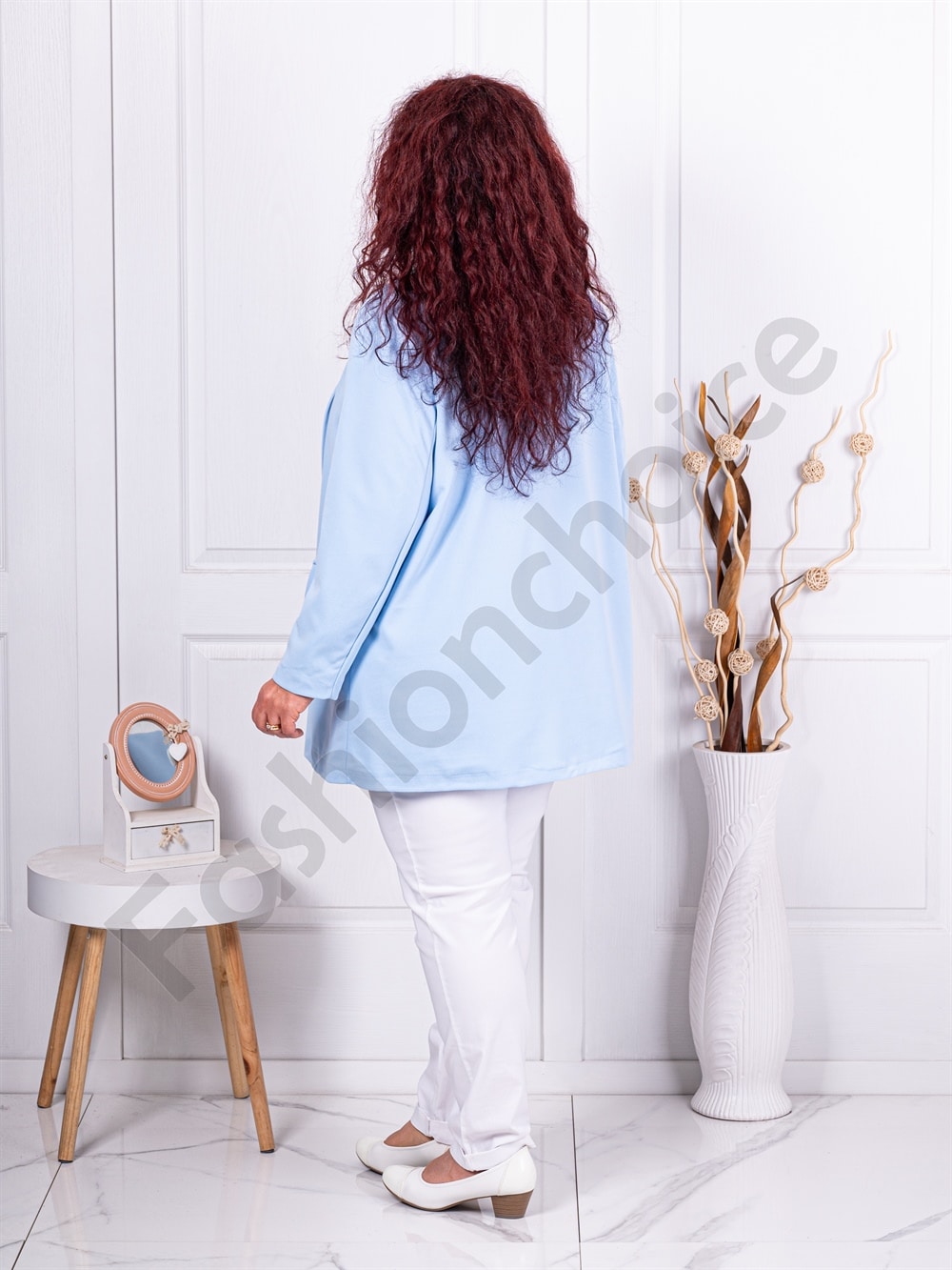 Blazer maxi sport-elegant fara inchidere-albastru deschis cod 2607-3