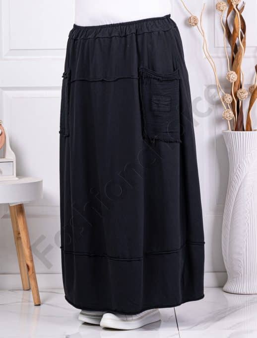Fusta maxi sport-elegant cu buzunare-negru cod 3130