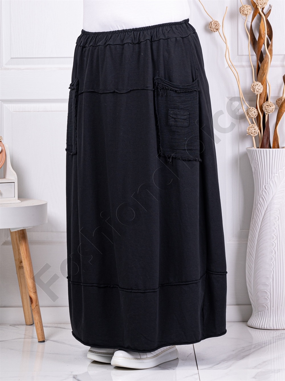 Fusta maxi sport-elegant cu buzunare-negru cod 3130