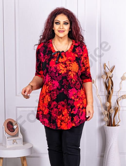 Tunica maxi cu imprimeu floral-bordo cod 241348-1