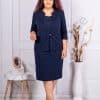 Set elegant maxi din rochie si sacou-albastru inchis cod 24100-4