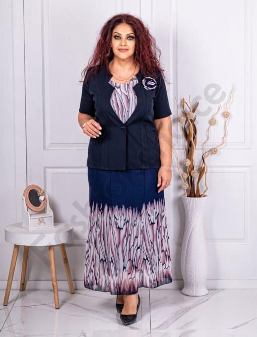 Set elegant maxi din sifon de trei piese-albastu cod 24123-5