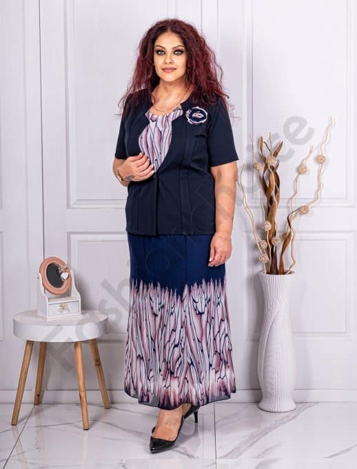 Set elegant maxi din sifon de trei piese-albastu cod 24123-5