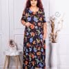 Rochie maxi in clos cu flori portocalii si albastri cod 24234