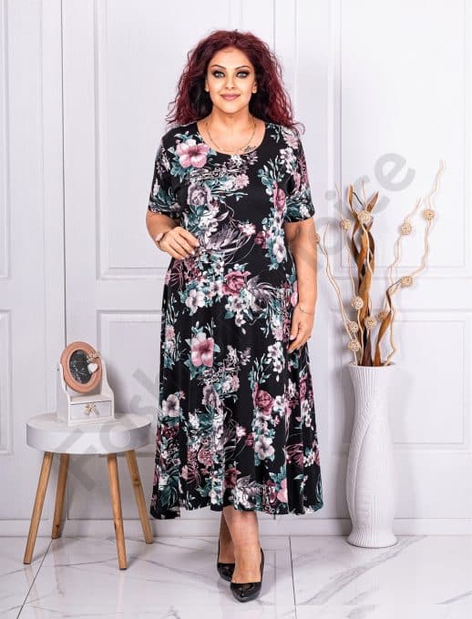 Rochie maxi in clos cu flori mov cod 24234-1