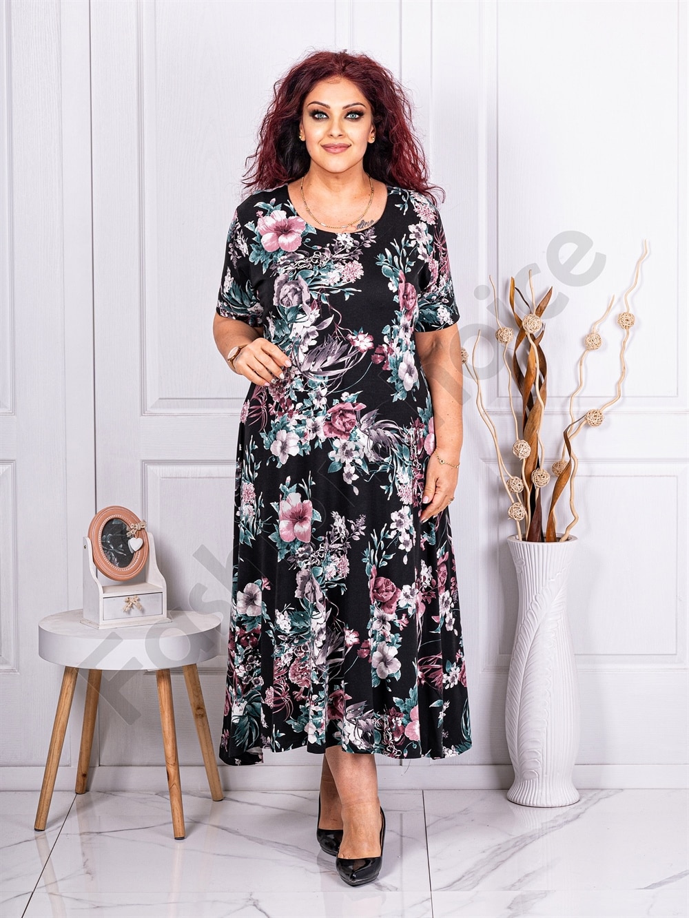 Rochie maxi in clos cu flori mov cod 24234-1