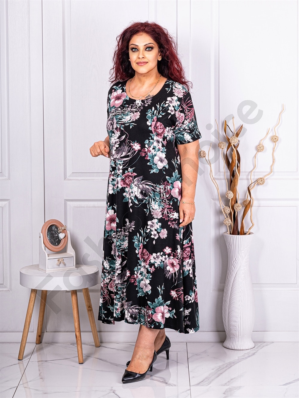 Rochie maxi in clos cu flori mov cod 24234-1