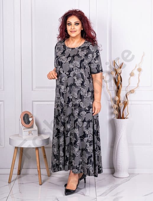 Rochie maxi in clos cu figuri abstracte cod 24234-4