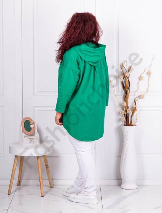 Jacheta maxi cu gluga si imprimeu modern-verde cod 7883-2