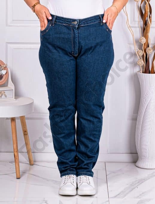 Blugi maxi cu decoratie din capse-albastru inchis cod 4178-1