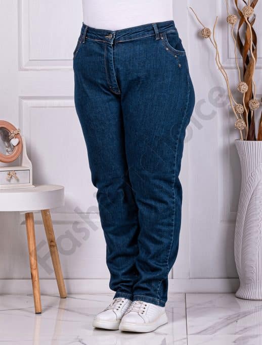 Blugi maxi cu decoratie din capse-albastru inchis cod 4178-1