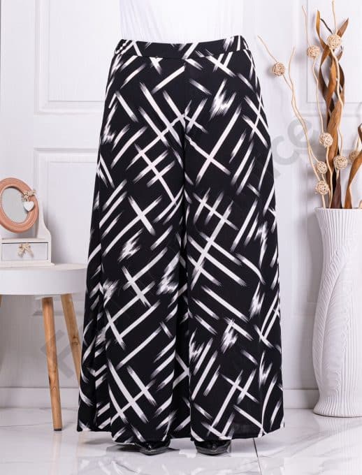Fusta-pantalon maxi elegant cu imprimeu linii diagonale cod 53591-1