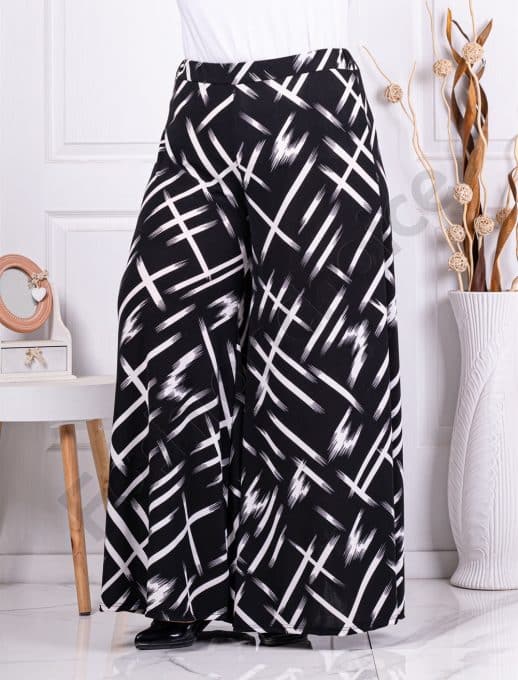 Fusta-pantalon maxi elegant cu imprimeu linii diagonale cod 53591-1