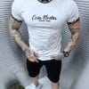 Tricou barbati cu inscris cauciucat negru-alb cod 040-2