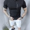 Bluza barbati din material in relief cu buzunar si fermoar-negru cod 6327