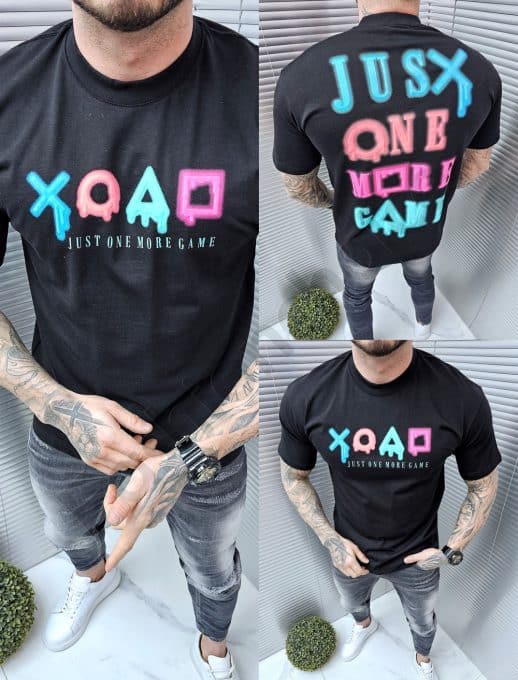 Tricou barbati Oversize cu inscriptii multicolor in fata si spate-negru cod 1131