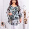 Tunica maxi in clos din sifon cu imprimeu floral-verde masliniu cod 24236