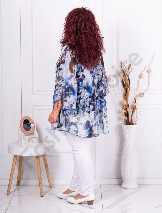 Tunica maxi in clos din sifon cu imprimeu floral-albastru regal cod 24236-4