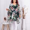 Tunica tip poncho din sifon cu imprimeu floral-verde masliniu cod 245021