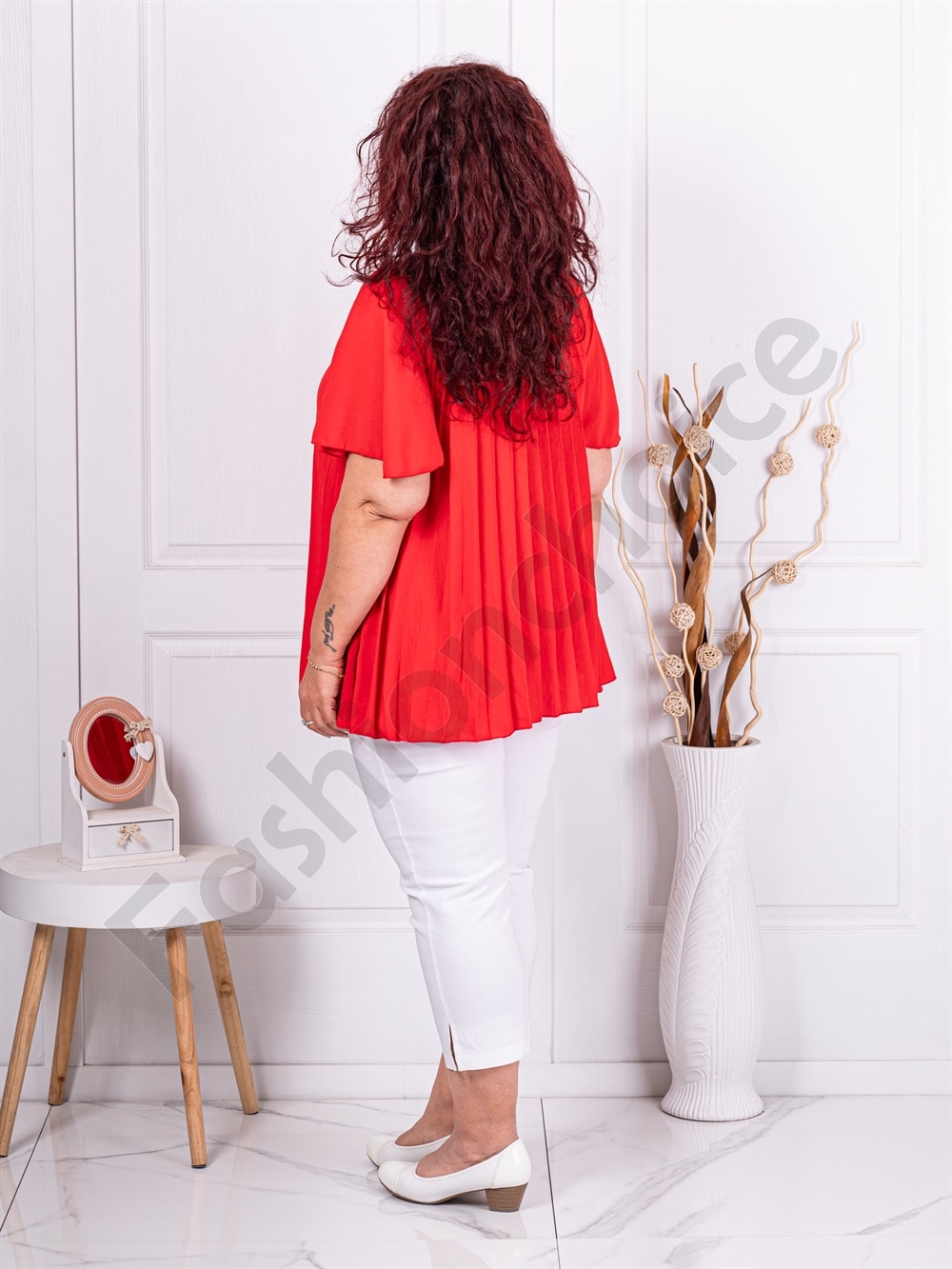 Tunica eleganta maxi plisata+cadou colier-rosu cod 2570