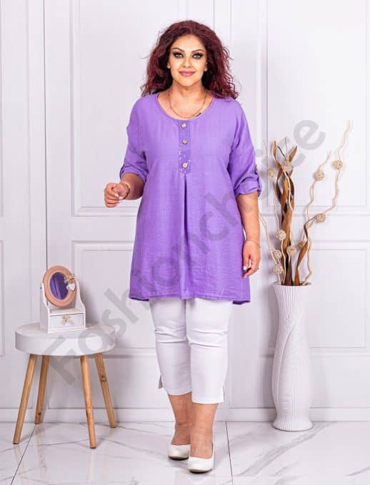 Tunica maxi cu decoratie din paiete si nasturi-liliac cod 10683-5