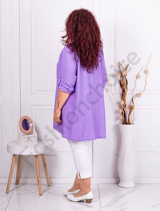 Tunica maxi cu decoratie din paiete si nasturi-liliac cod 10683-5