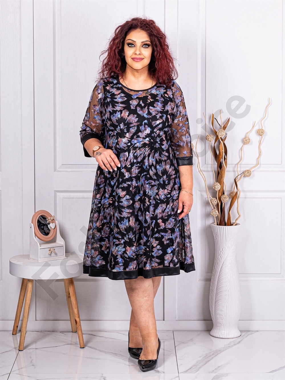 Rochie oficiala maxi cu motive multicolor cod 1167-1