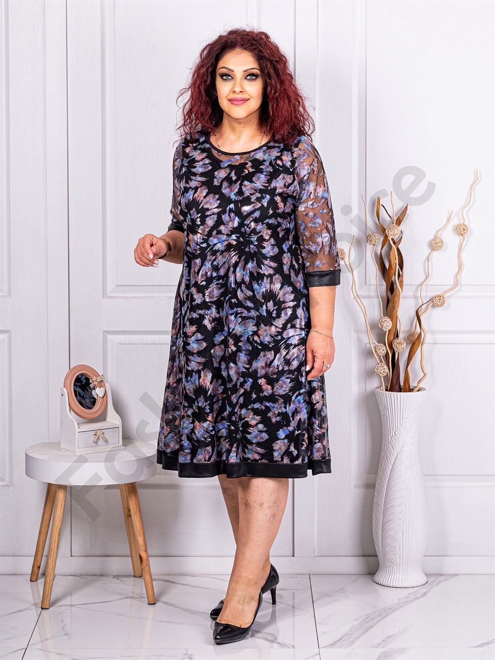 Rochie oficiala maxi cu motive multicolor cod 1167-1