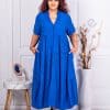 Rochie maxi in clos cu volane si nasturi pe bust-albastru regal cod 9584-5