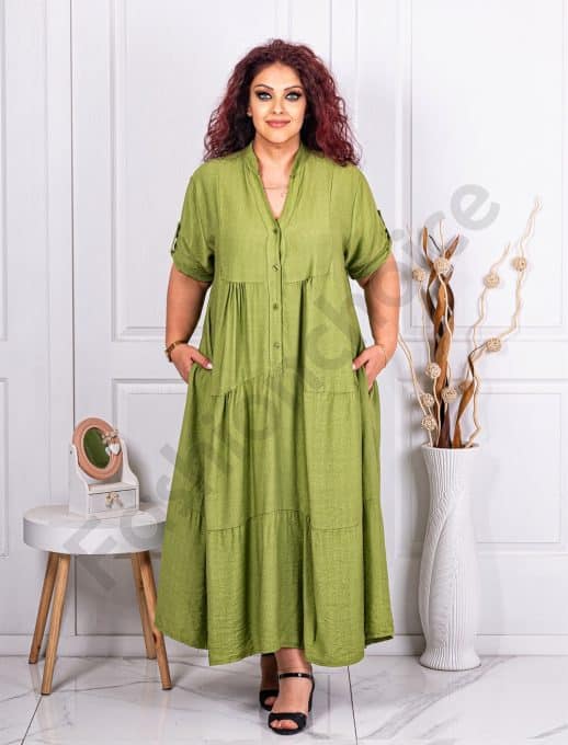 Rochie maxi in clos cu volane si nasturi pe bust-verde cod 9584-4