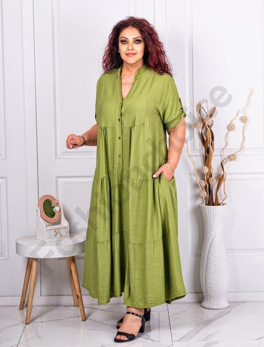 Rochie maxi in clos cu volane si nasturi pe bust-verde cod 9584-4