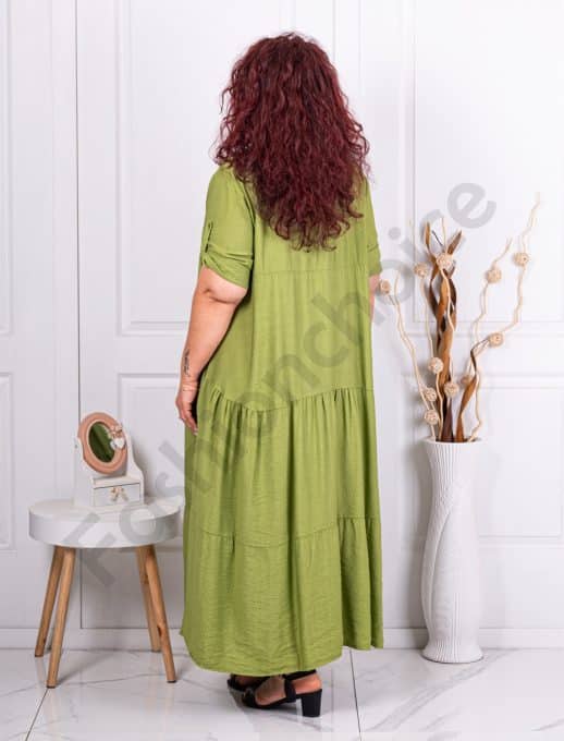 Rochie maxi in clos cu volane si nasturi pe bust-verde cod 9584-4