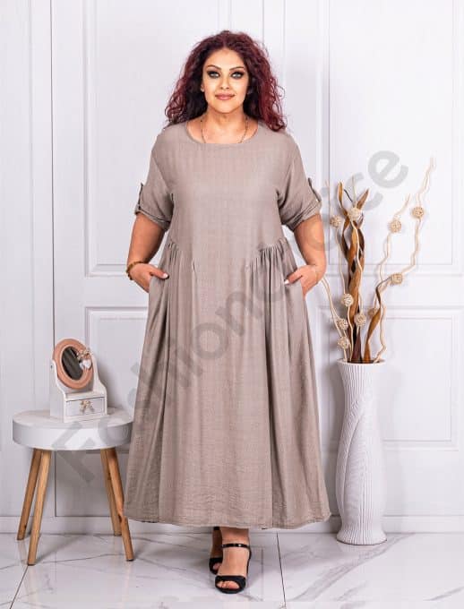 Rochie eleganta maxi in clos cu buzunare-moca cod 10565-4