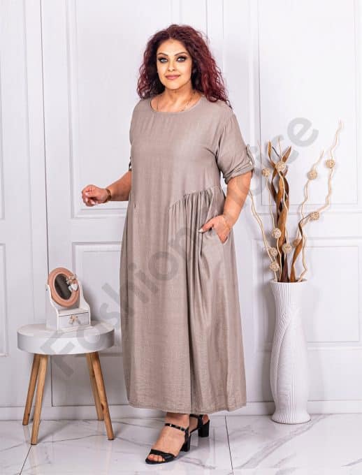 Rochie eleganta maxi in clos cu buzunare-moca cod 10565-4