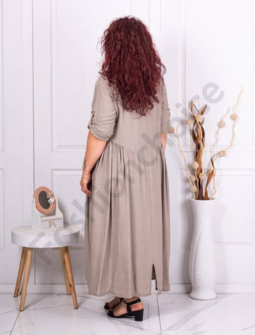 Rochie eleganta maxi in clos cu buzunare-moca cod 10565-4