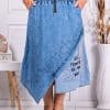 Fusta maxi asimetrica din denim cu inscris brodat si pietricele cod 4010