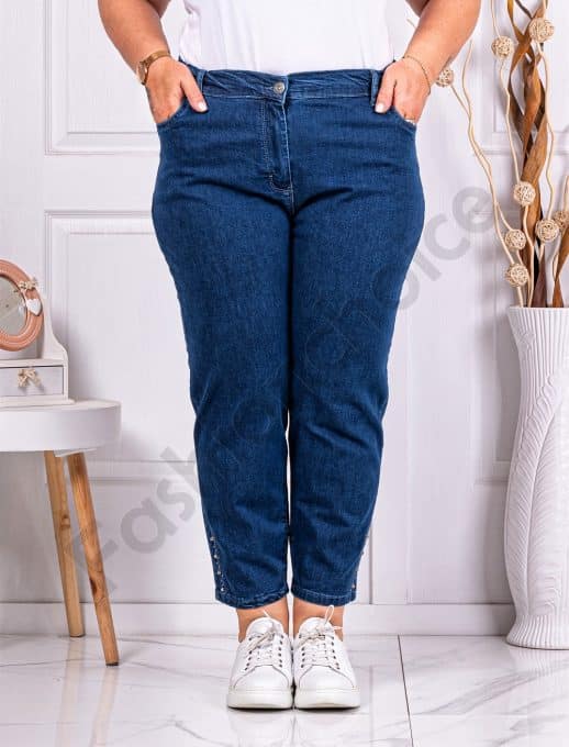 Blugi maxi 9/10 cu broderie si pietricele cod 457