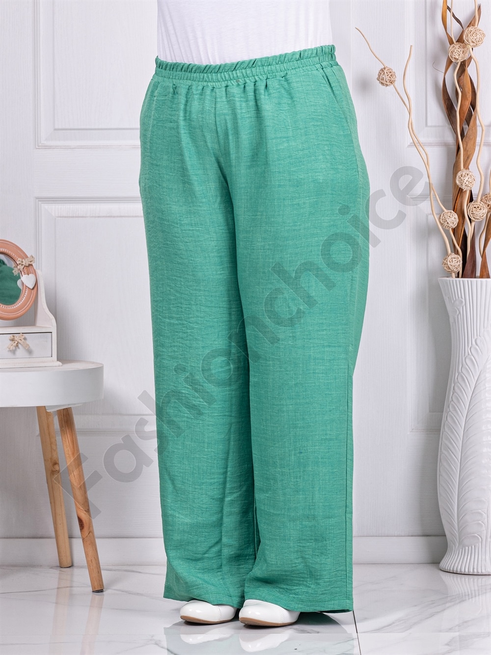 Pantalon maxi pentru vara din 100% bumbac-menta cod 24239-4