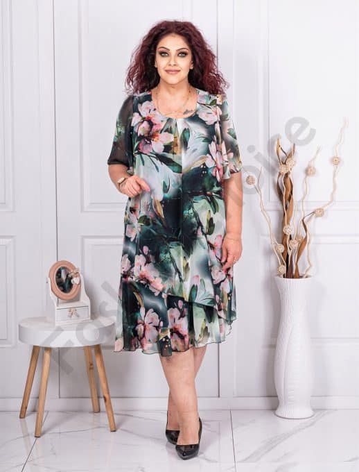 Rochie maxi din sifon cu imprimeu floral-verde cod 23040-4
