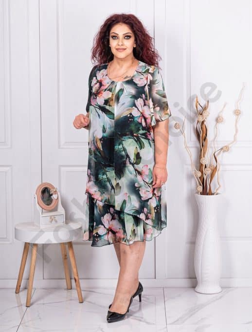 Rochie maxi din sifon cu imprimeu floral-verde cod 23040-4
