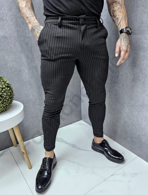 Pantalon elegant slim fit in dungi discrete-negru cod 5001-3