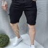 Blugi scurti pentru barbati cu efect zgariat si rupt-negru cod 1543
