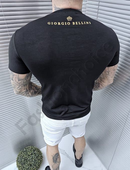 Tricou barbati cu imprimeu si inscris Giorgio Bellini-negru cod 1354-6